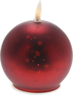 Kerstbal met LED kaars rood Ø 10cm - afbeelding 3