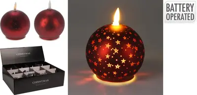 Kerstbal met LED kaars rood Ø 10cm - afbeelding 5
