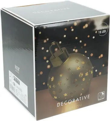 Kerstbal met LED-lampjes Ø 15cm, mat goud - afbeelding 3