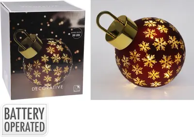 Kerstbal met LED-lampjes Ø 20cm, mat rood - afbeelding 4