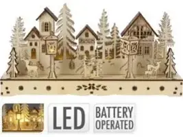 Kerstdiorama houten huis met LED-lampjes 30cm - afbeelding 1