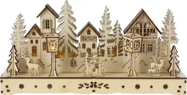 Kerstdiorama houten huis met LED-lampjes 30cm - afbeelding 2