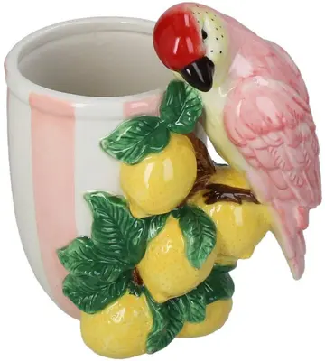 Kersten Bloempot Vogel met Citroenaccenten – Gemaakt van Dolomiet – 15,6 x 10,6 x 18,2 cm - afbeelding 1