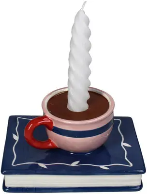 Kersten kandelaar aardewerk cup on book 15.5x11.5x7.5cm multi - afbeelding 2