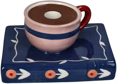 Kersten kandelaar aardewerk cup on book 15.5x11.5x7.5cm multi - afbeelding 1