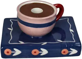 Kersten kandelaar aardewerk cup on book 15.5x11.5x7.5cm multi - afbeelding 1