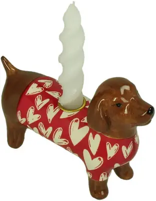 Kersten kandelaar aardewerk hond 20x7x13.5cm multi - afbeelding 1