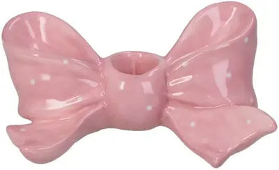 Kersten kandelaar glas strik 16.5x11x7cm roze - afbeelding 1
