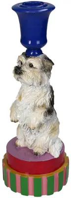Kersten kandelaar polyresin hond 8.5x21cm multi - afbeelding 1