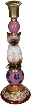 Kersten kandelaar polyresin kat 10.5x31cm multi - afbeelding 1