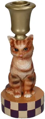 Kersten kandelaar polyresin kat 7.5x18cm multi - afbeelding 1