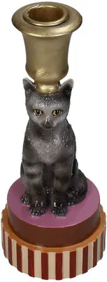 Kersten kandelaar polyresin kat 8x20cm multi - afbeelding 1