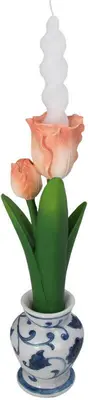 Kersten kandelaar polyresin tulp 9.5x9x31cm perzik - afbeelding 2