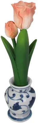 Kersten kandelaar polyresin tulp 9.5x9x31cm perzik - afbeelding 1