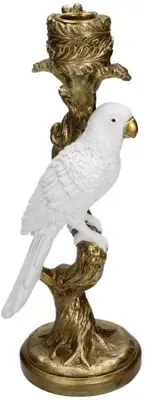 Kersten kandelaar polyresin vogel 10x9x25.5cm goud - afbeelding 1