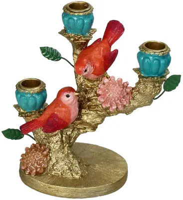 Kersten kandelaar polyresin vogels 21x11.5x20cm multi - afbeelding 1