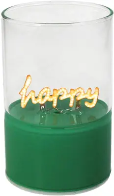 Kersten ornament glas happy 6.5x10cm groen, transparant