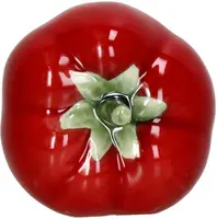 Kersten ornament keramiek tomaat 8x6.6cm rood - afbeelding 3