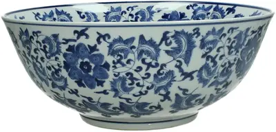 Kersten schaal keramiek deco 35x15cm blauw/wit