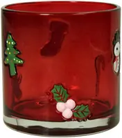 Kersten theelichthouder glas kerst 10x10cm rood kopen?
