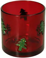 Kersten theelichthouder glas kerstboom 10x10cm rood - afbeelding 2