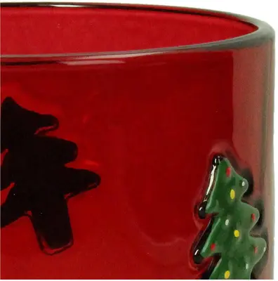 Kersten theelichthouder glas kerstboom 10x10cm rood - afbeelding 3
