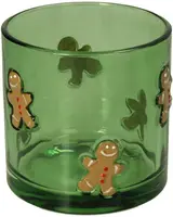 Kersten theelichthouder glas peperkoekmannetje 10x10cm groen - afbeelding 2