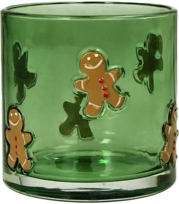 Kersten theelichthouder glas peperkoekmannetje 10x10cm groen - afbeelding 1
