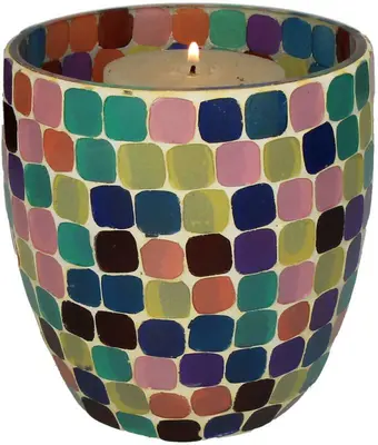 Kersten theelichthouder glas trendy 14x15cm multi - afbeelding 1