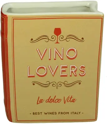 Kersten vaas aardewerk vino lovers 14.5x5.5x18cm beige, rood - afbeelding 2