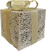 Kerstfiguur kunststof cadeautje led 25x25x25cm champagne - afbeelding 1