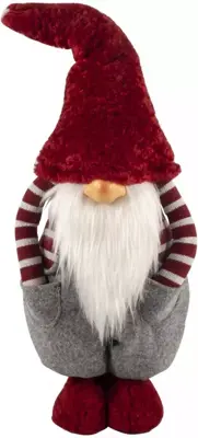Kerstfiguur kunststof gnoom staand 21x28x72cm rood, grijs