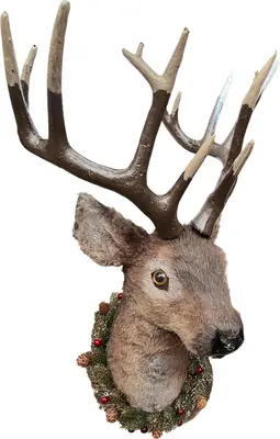 Kerstfiguur kunststof hert hoofd 52x30x60cm bruin