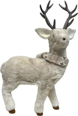 Kerstfiguur kunststof hert staand fluffy 33x11x51cm wit - afbeelding 2