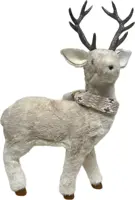 Kerstfiguur kunststof hert staand fluffy 33x11x51cm wit - afbeelding 2