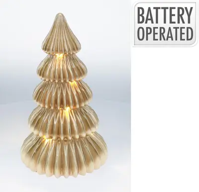 Kerstfiguur kunststof kerstboom led 18x18x33cm goud