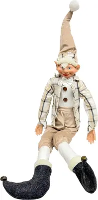 Kerstfiguur kunststof kerstelf pip 13x21x76cm beige