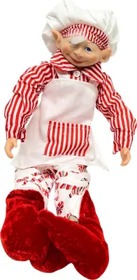Kerstfiguur kunststof kerstelf sparky 9x14x43cm rood, wit