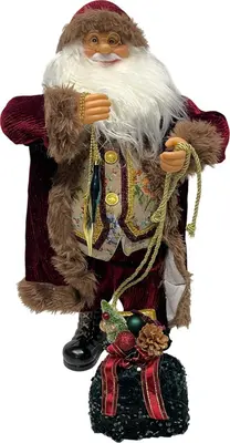 Kerstfiguur kunststof kerstman charel 15x20x45cm bordeauxrood