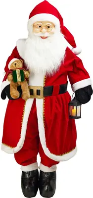 Kerstfiguur kunststof kerstman led met muziek 40x35x200cm rood, wit - afbeelding 1