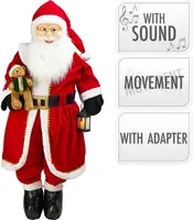 Kerstfiguur kunststof kerstman led met muziek 40x35x200cm rood, wit - afbeelding 2