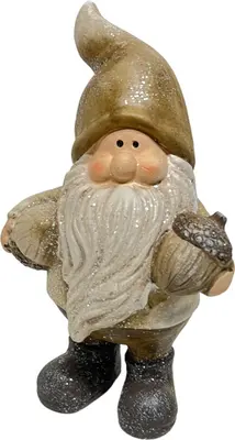 Kerstfiguur kunststof kerstman met eikel 11x7x18cm bruin