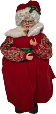 Kerstfiguur kunststof kerstvrouw 15x20x42cm rood