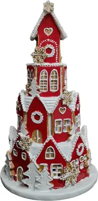 Kerstfiguur kunststof peperkoek villa led 13x13x22cm rood, wit