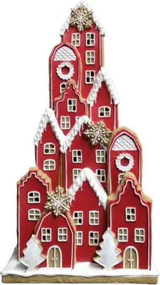 Kerstfiguur kunststof peperkoek villa led 25x12x47cm rood, wit