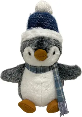 Kerstfiguur kunststof, polyester pinguin pingu 16x15x29cm blauw, wit