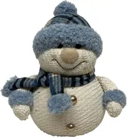 Kerstfiguur kunststof sneeuwpop met muts 20x16x29cm wit, blauw kopen?