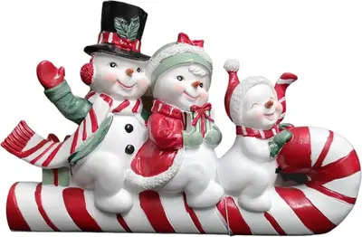 Kerstfiguur kunststof sneeuwpoppen op zuurstokslee 21x6x13cm rood, wit