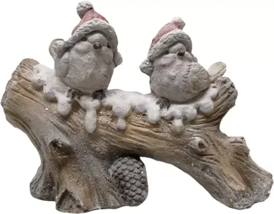 Kerstfiguur kunststof vogels op boomstam led 38x13x29cm bruin, wit
