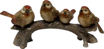 Kerstfiguur kunststof vogeltjes op tak 32x8x14cm bruin